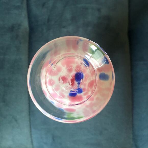 Small Murano Inspired Glass Handblown Vase Tulip Shaped White w/ Multicolor - Picture 6 of 11